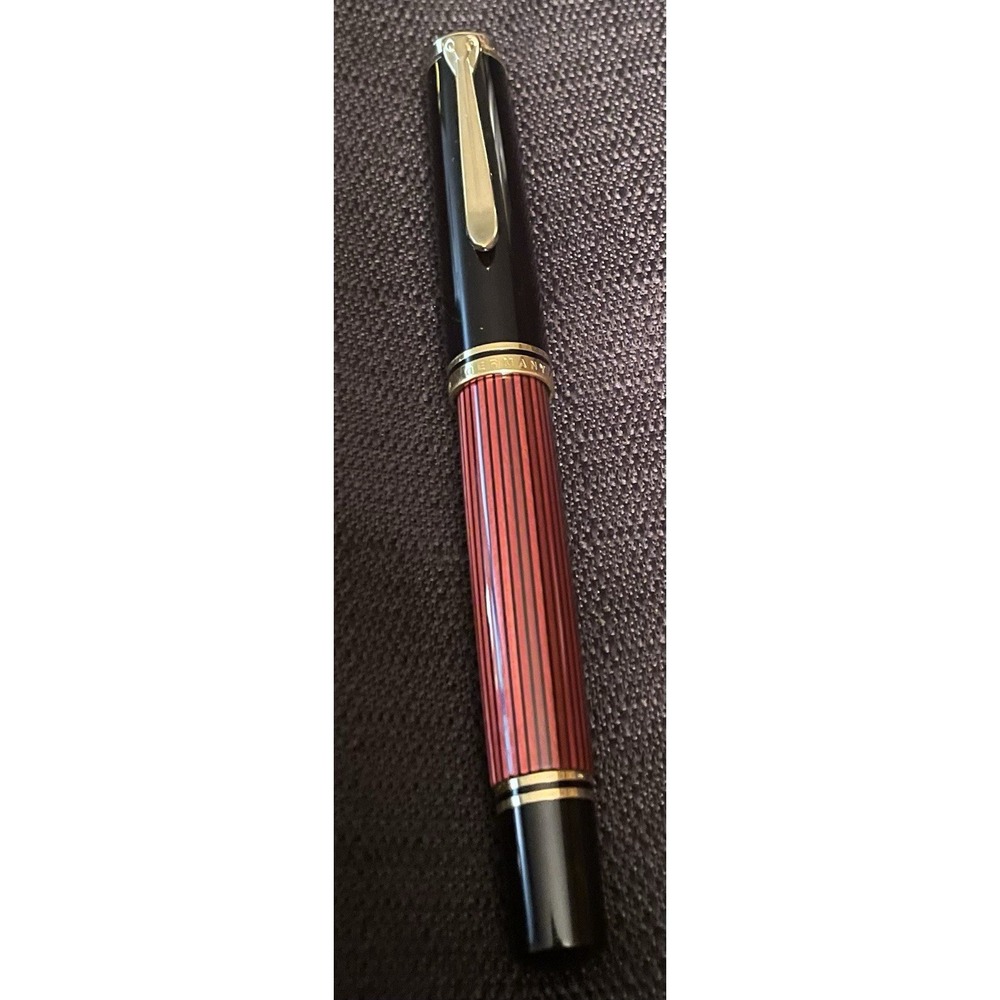 PELIKAN SOUVERAN R600 Black & Red Rollerball Pen With 14K Gold Trim-Blue Ink.